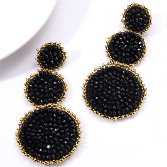 Pine Green Beaded Triple Tier Earrings Bohemian Bold Boho Statement Jewelry New - Picture 5 of 10